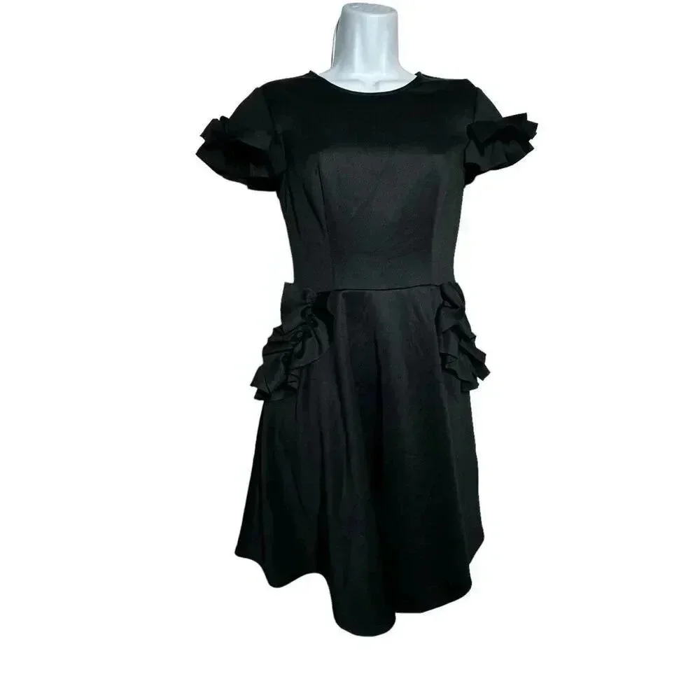 TED BAKER black LUUCIEE Neoprene Ruffle Trim skater dress size 1 US 4 NEW NWT